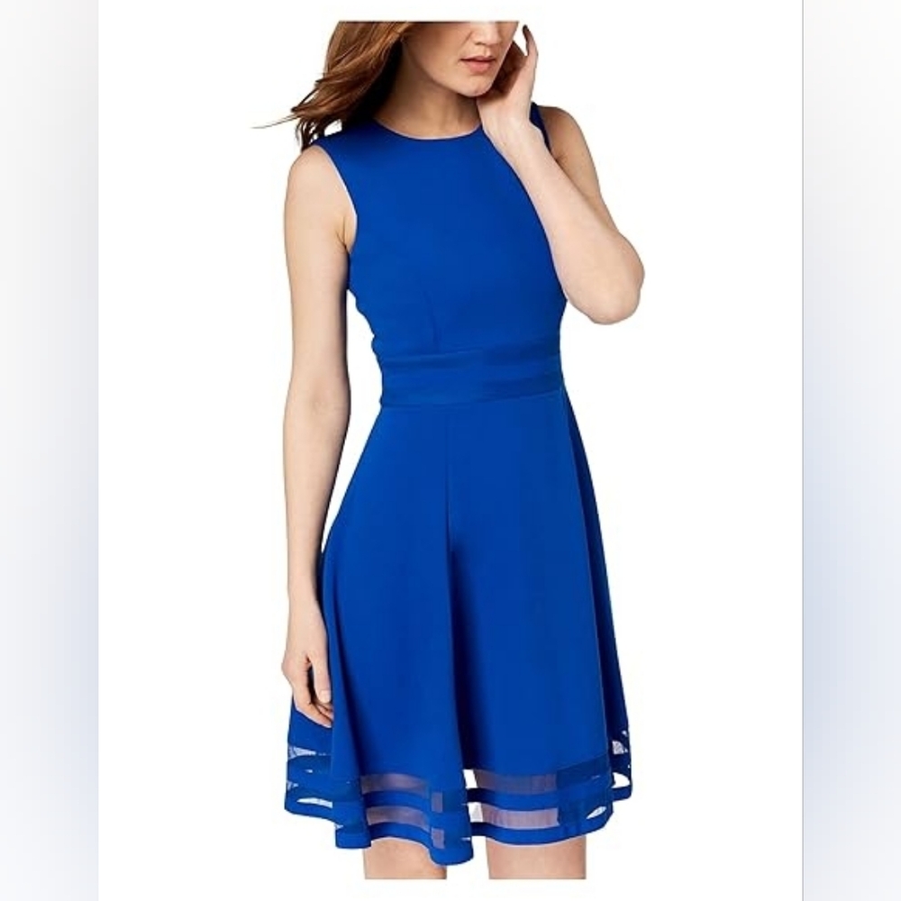 Calvin Klein Illusion-Trim Fit & Flare Dress Size 6